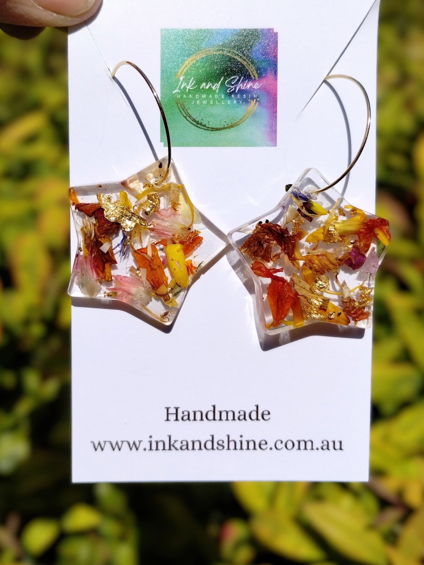 Botanical Gold Hoop Star Earrings