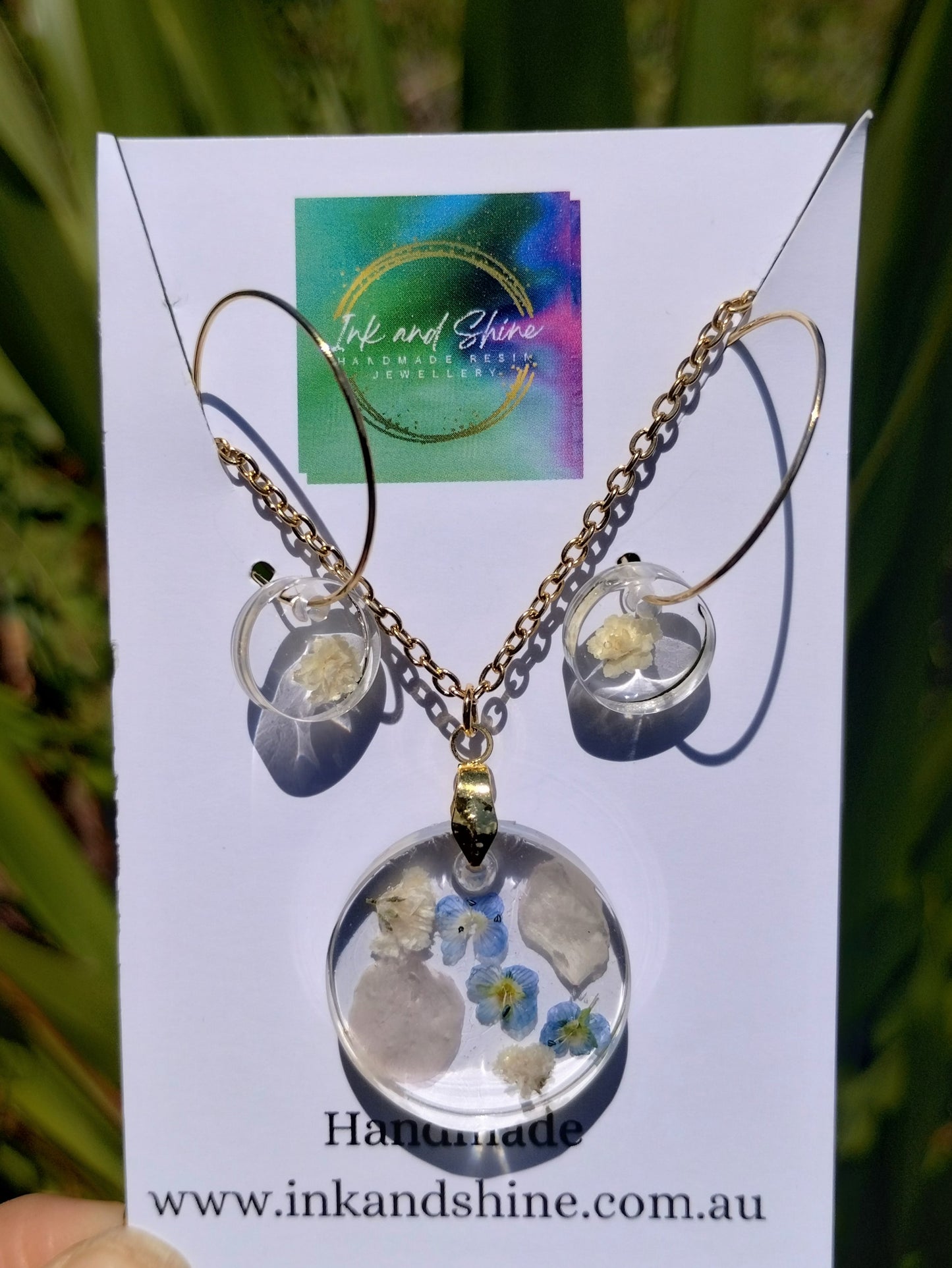 Garden Pendant Necklace and Hoop Earrings Set