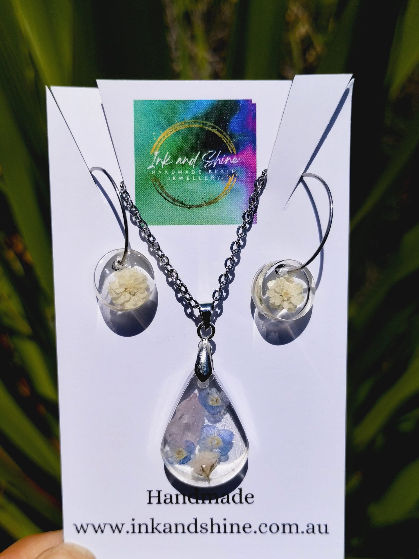 Garden Pendant Necklace and Hoop Earrings Set