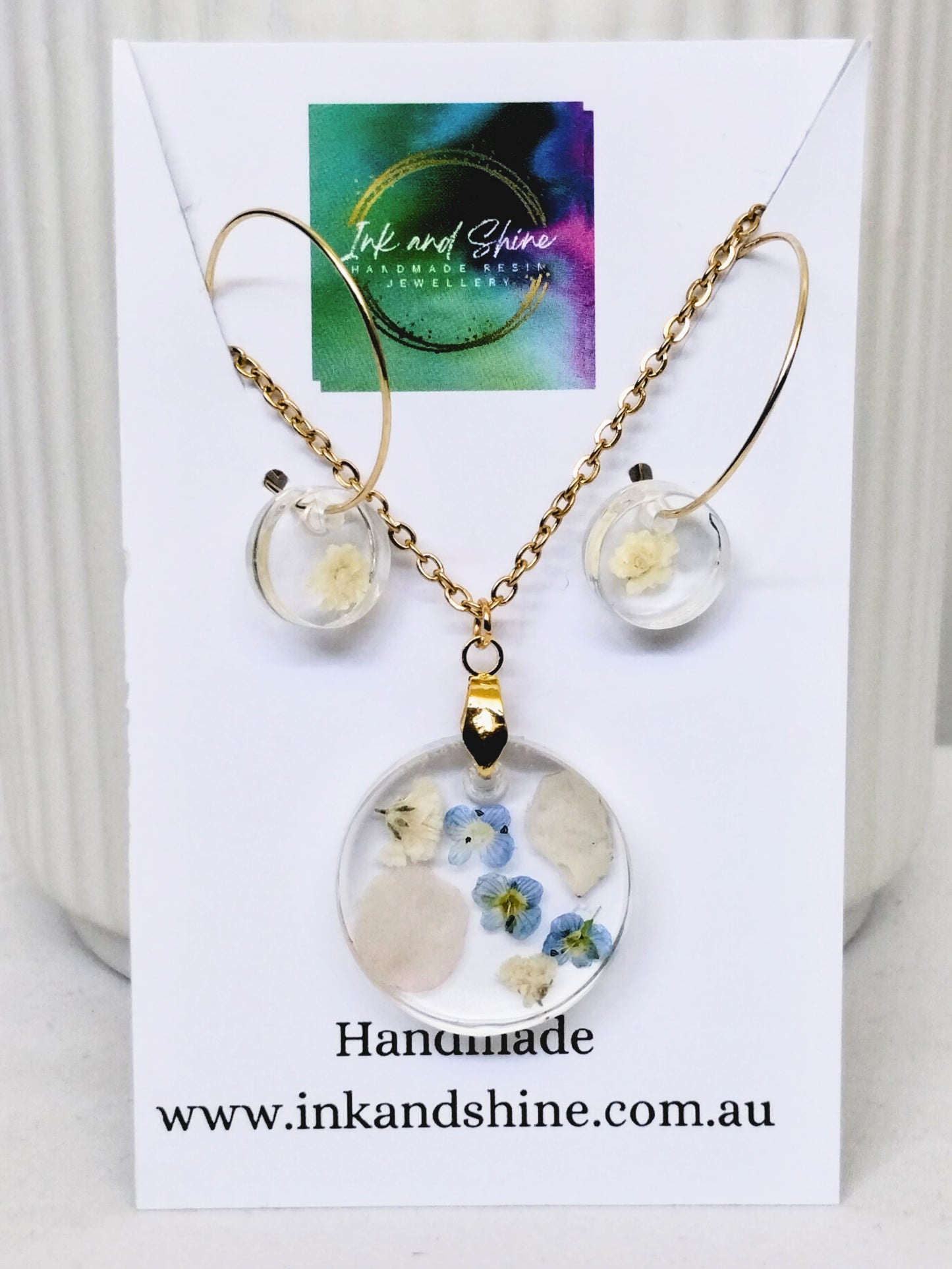 Garden Pendant Necklace and Hoop Earrings Set