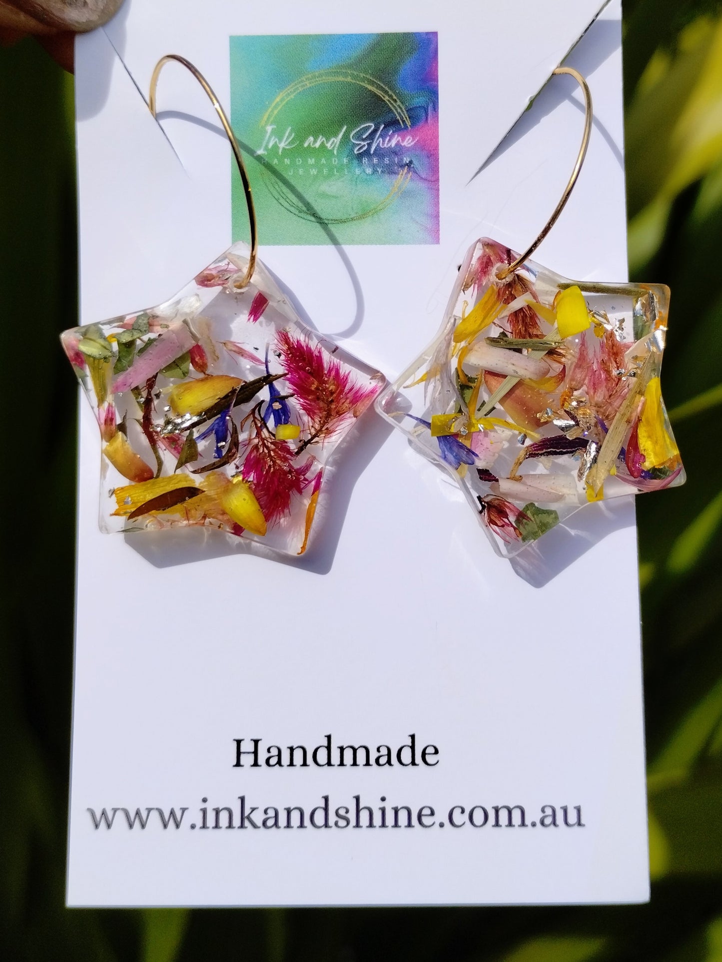 Botanical Gold Hoop Star Earrings