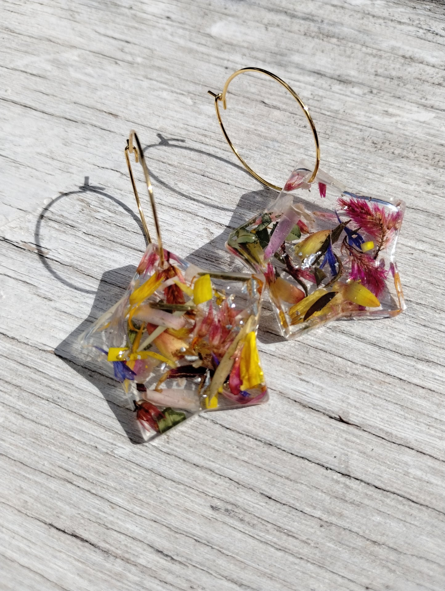 Botanical Gold Hoop Star Earrings