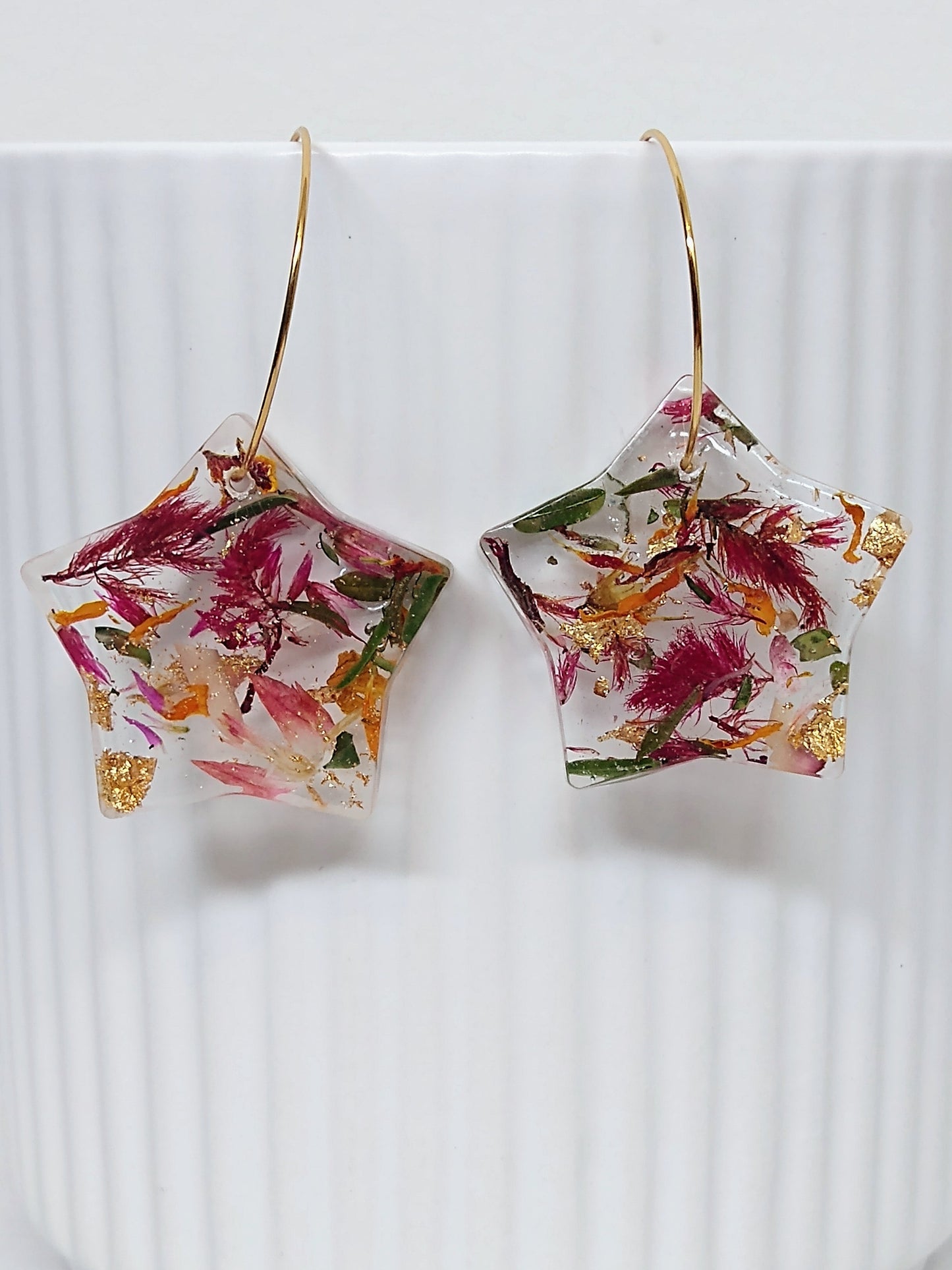 Botanical Gold Hoop Star Earrings