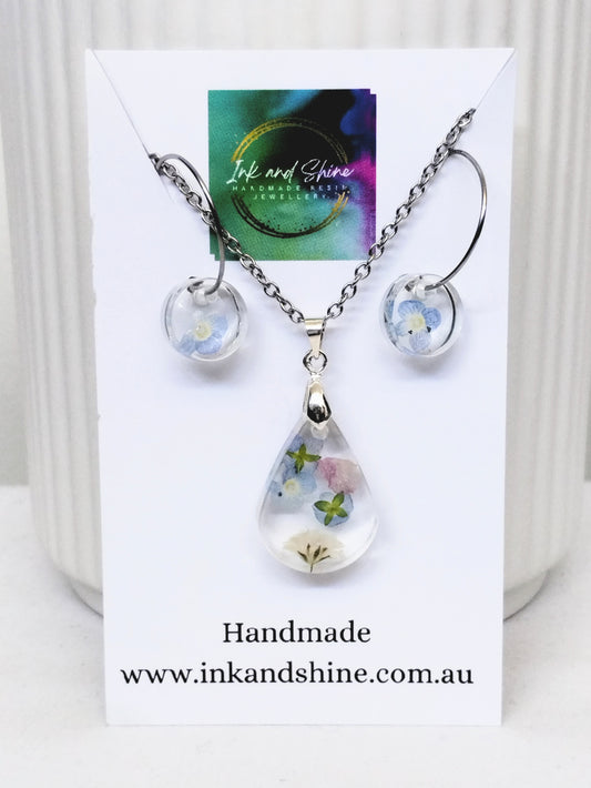 Garden Pendant Necklace and Hoop Earrings Set