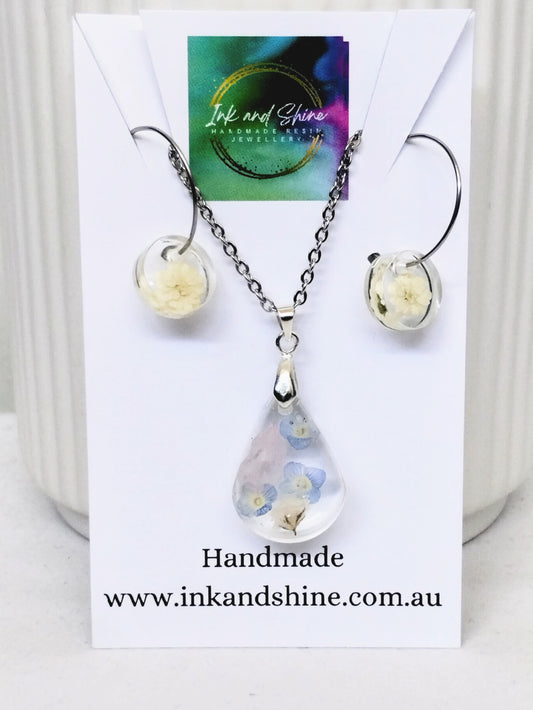 Garden Pendant Necklace and Hoop Earrings Set