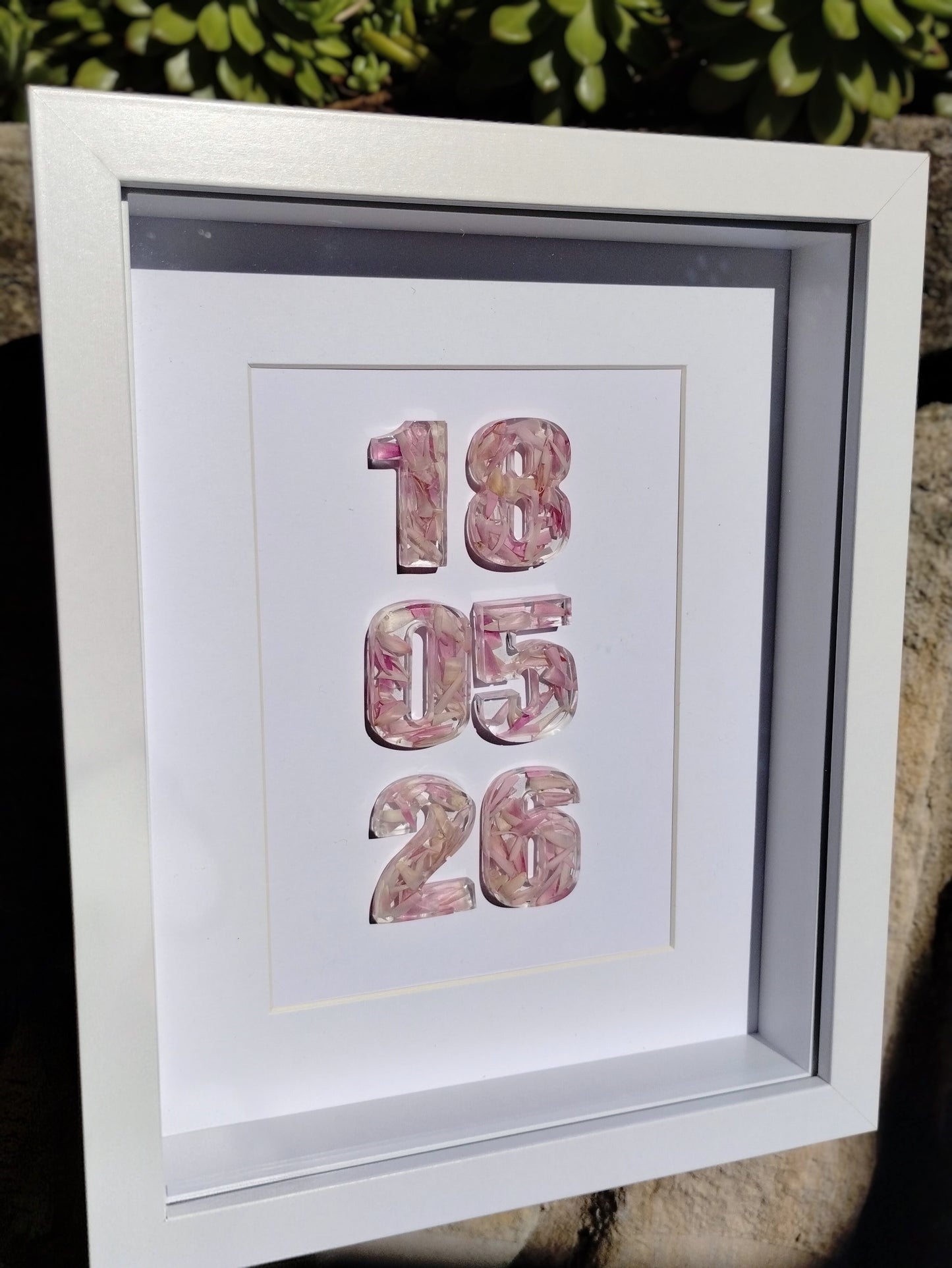 The Keepsake Date Frame – Custom Resin Numbers with Dried Flowers