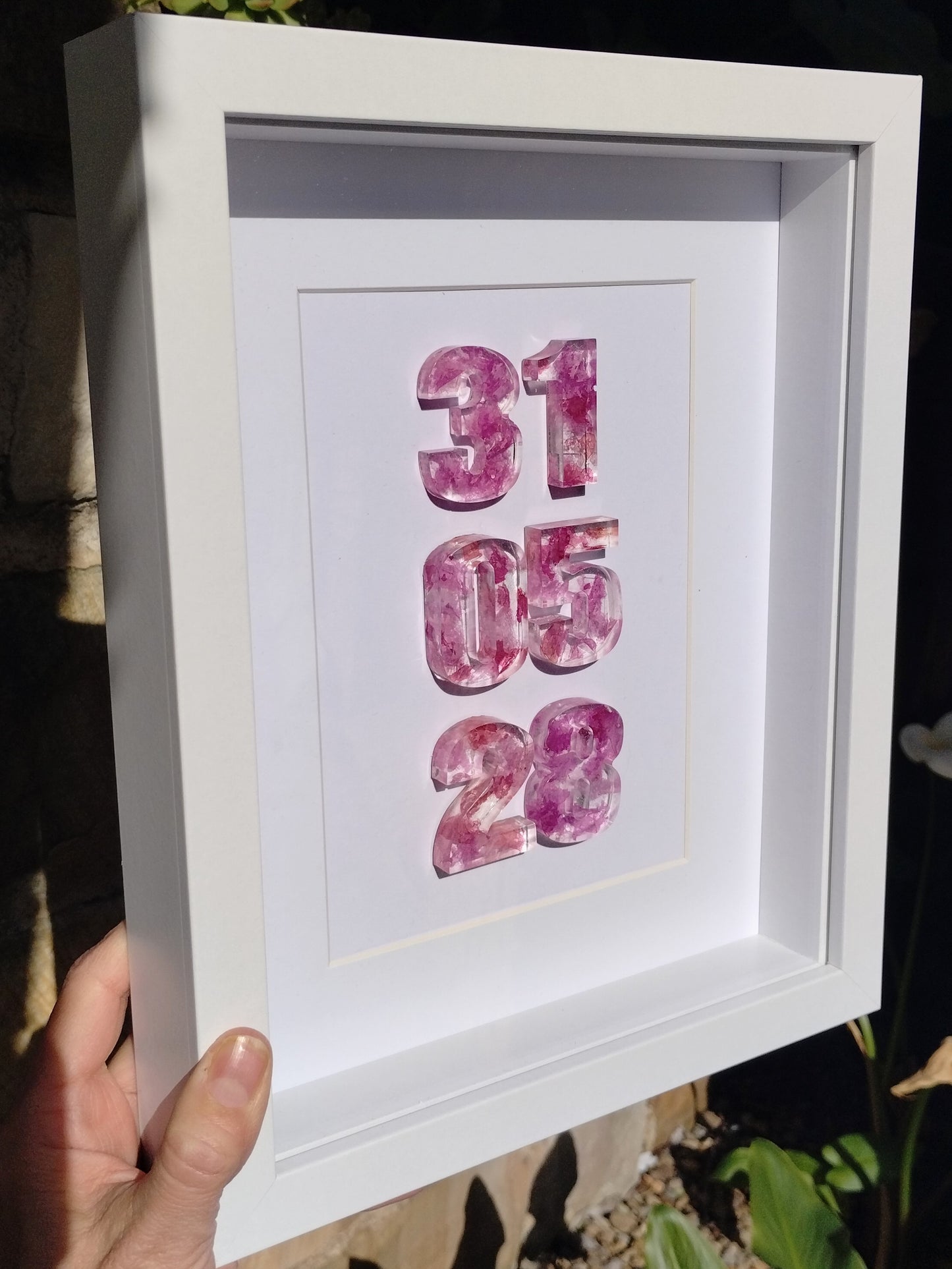 The Keepsake Date Frame – Custom Resin Numbers with Dried Flowers