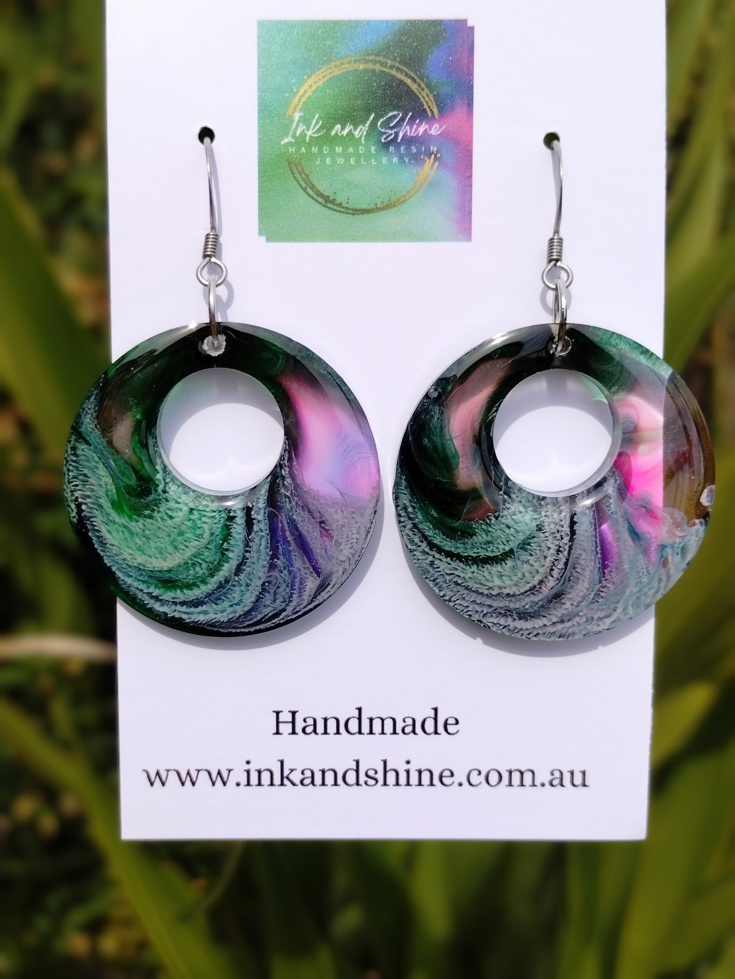 Circle Ink Dangle Earrings