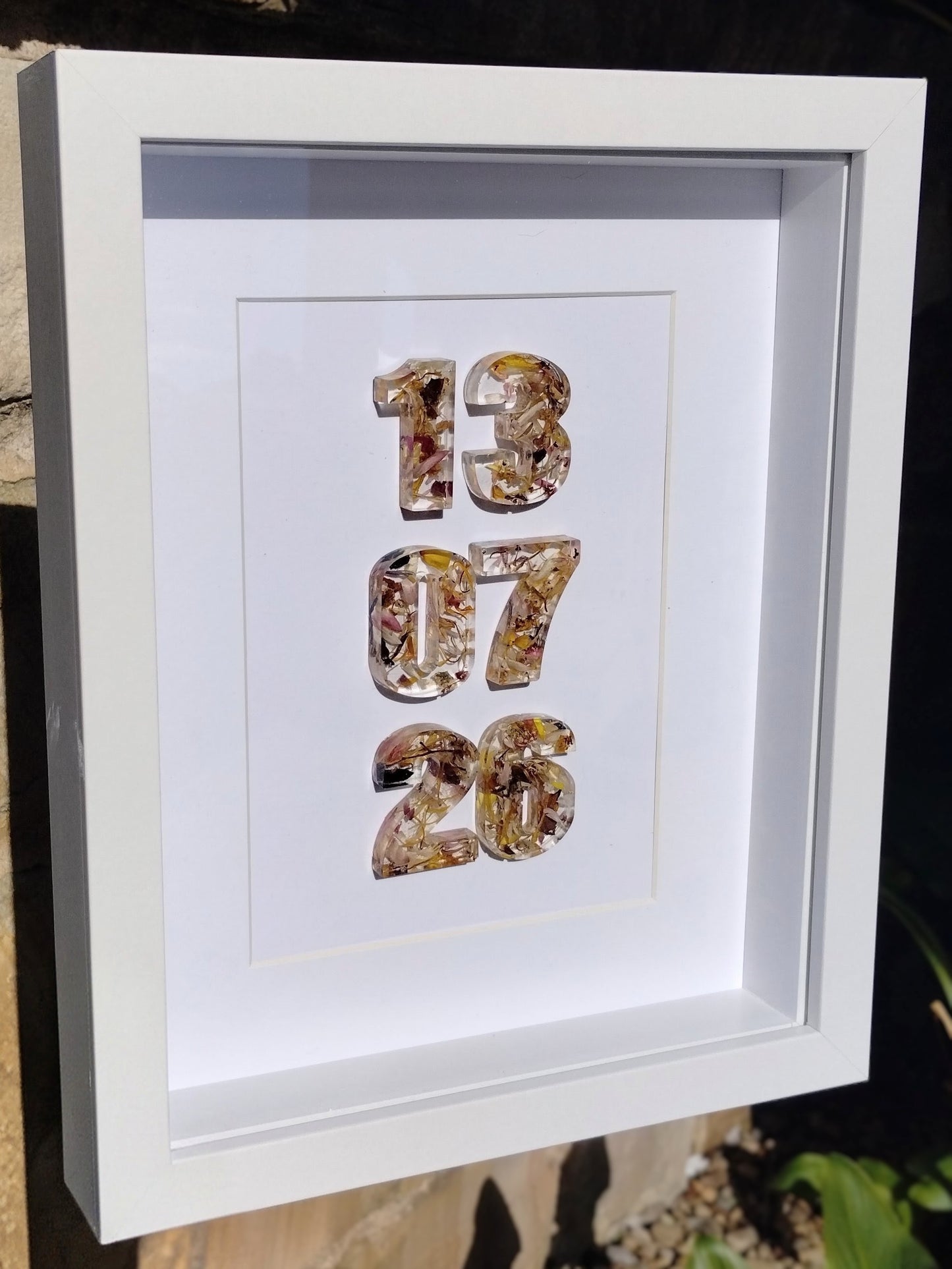 The Keepsake Date Frame – Custom Resin Numbers with Dried Flowers