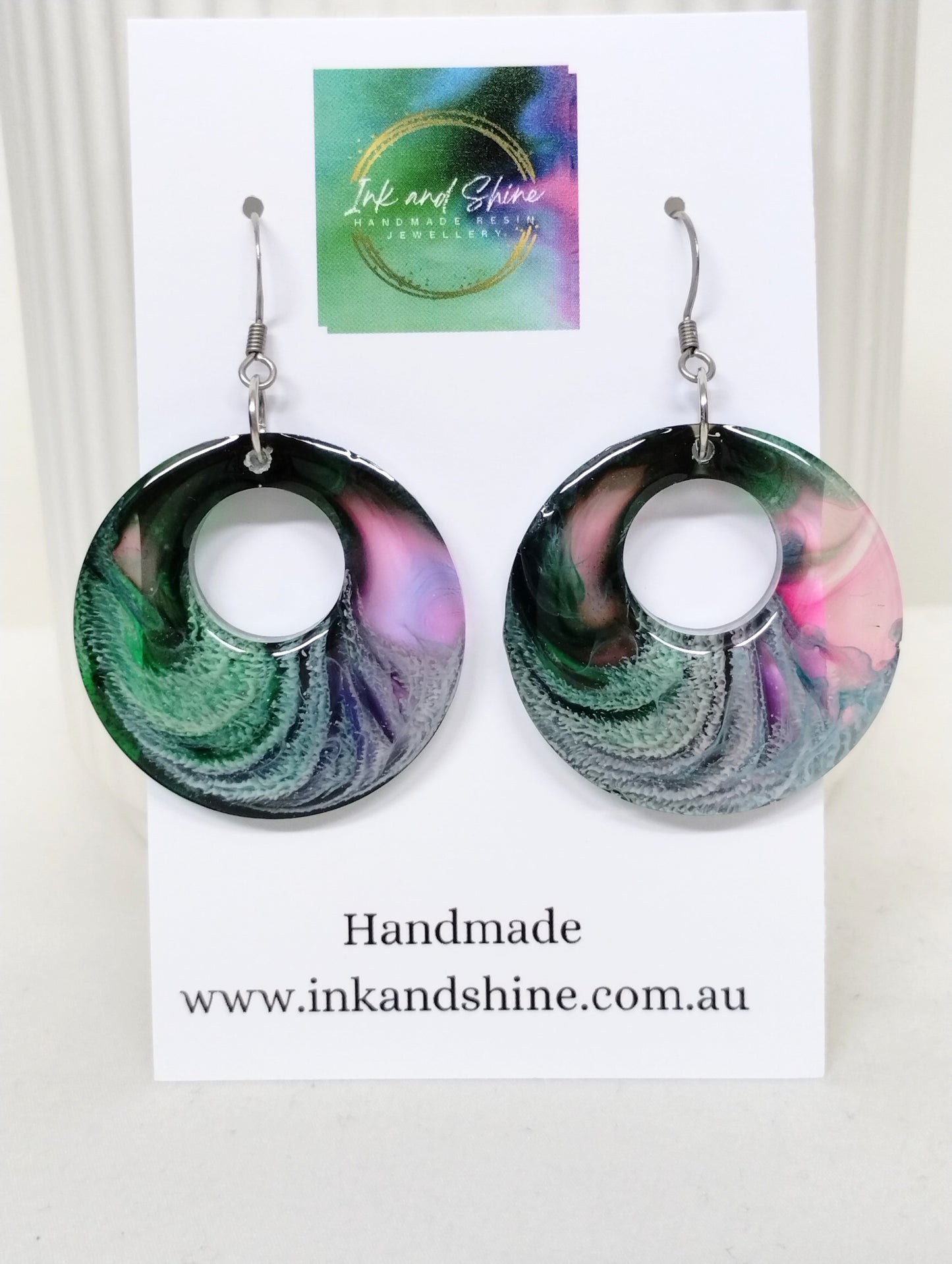 Circle Ink Dangle Earrings