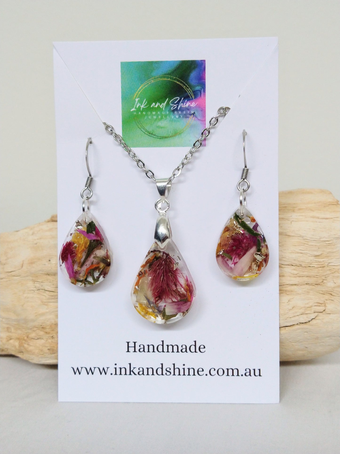 Botanical Pendant Necklace and Earrings Set